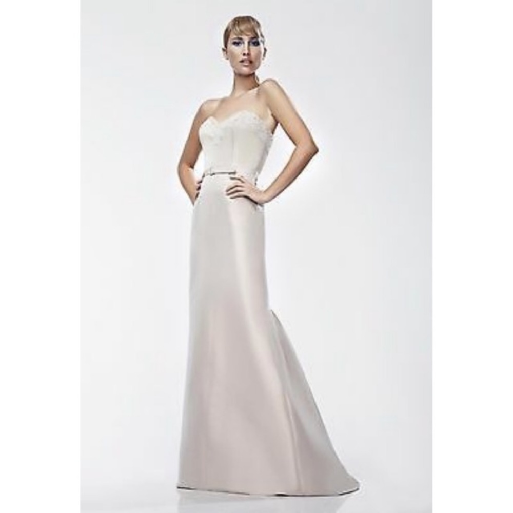 NWOT Theia gray/taupe long strapless taffeta vintage homecoming HOCO dress gown